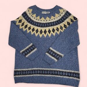 Cute y2k soft wool blend faire isle cozy sweater boucle blue